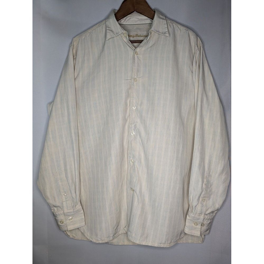 Tommy Bahama Mens Long Sleeve Button Down Shirt XL READ Pale Yellow